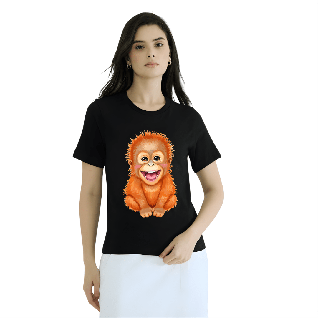 Womens Black Tshirt -Monkey