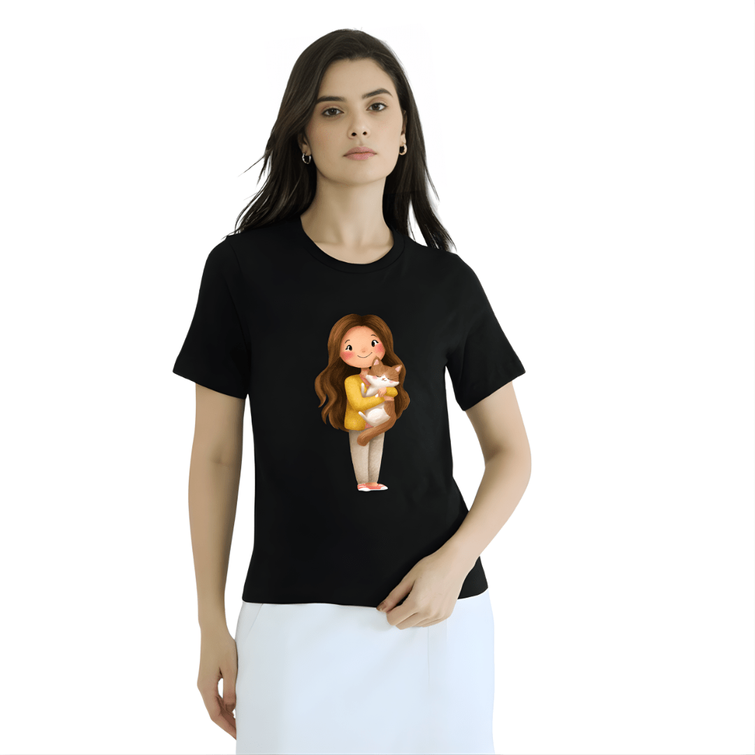 Womens Black Tshirts-Cute Girl