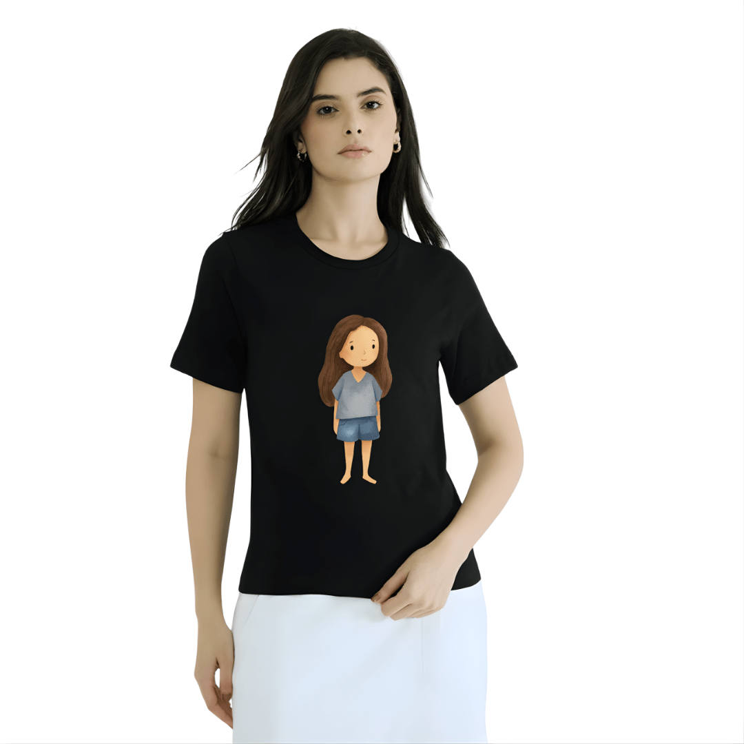 Womens Black Tshirts-Cute Girl